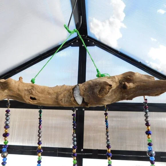 (Dragons Jewels) Driftwood Suncatcher Mobile Natural Labradorite abalone beads